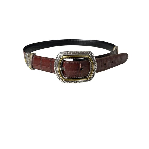 Vintage Brighton Marcus Reversible Belt Two-Tone Black Brown 40210 Size 34 Croc - Picture 3 of 9